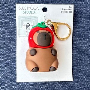 Capybara Bag Charm with Red strawberry Hat